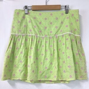 LILLY PULITZER Vintage Green Floral Eyelet Pleated Drop Waist Mini Skirt Women 4